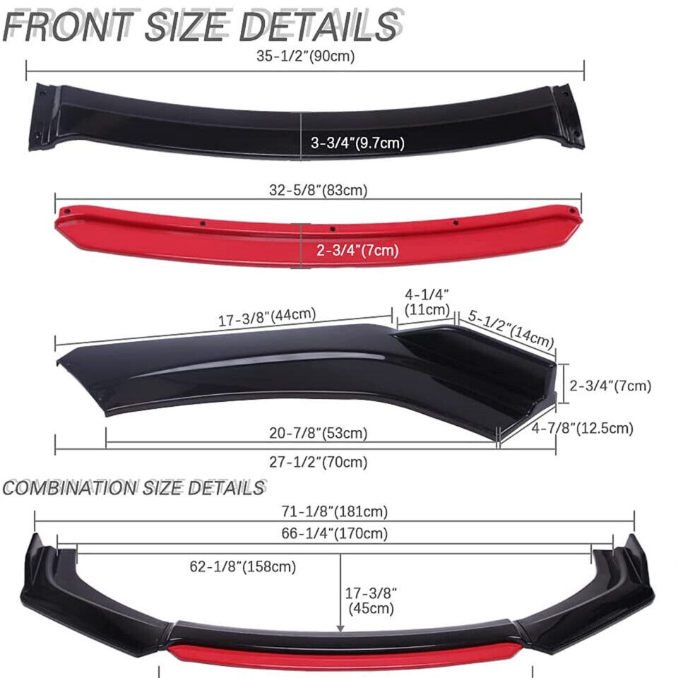 Universal Car Front Bumper Lip Chin Body Kit Black + Red